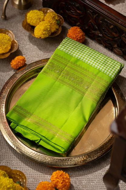 Classic Kanchipuram Silk Checks Parrot Green Saree