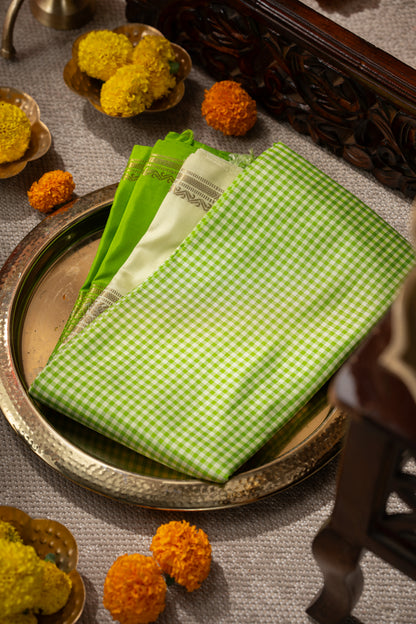 Classic Kanchipuram Silk Checks Parrot Green Saree