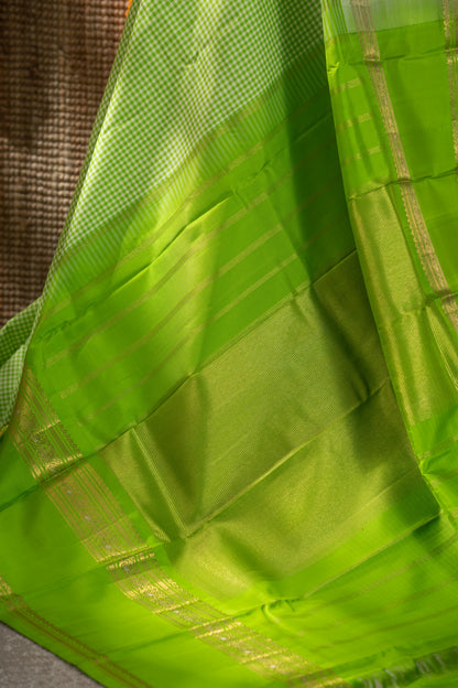Classic Kanchipuram Silk Checks Parrot Green Saree