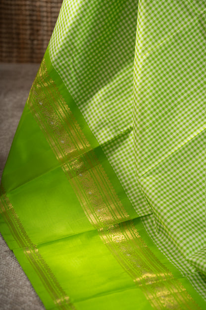 Classic Kanchipuram Silk Checks Parrot Green Saree