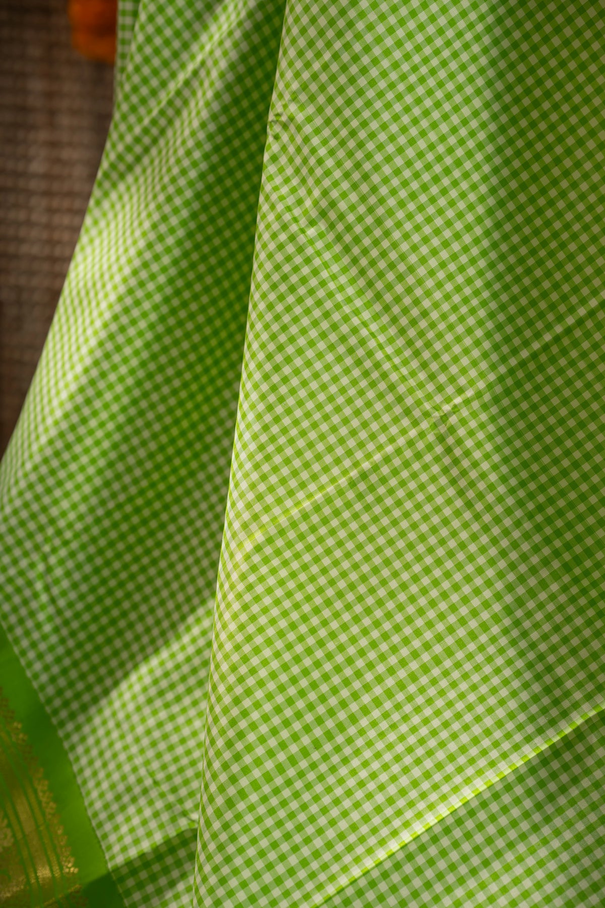 Classic Kanchipuram Silk Checks Parrot Green Saree