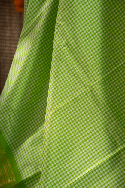 Classic Kanchipuram Silk Checks Parrot Green Saree