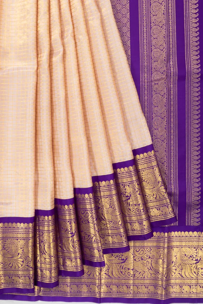 Kanchipuram Silk Tissue Checks Peach Saree