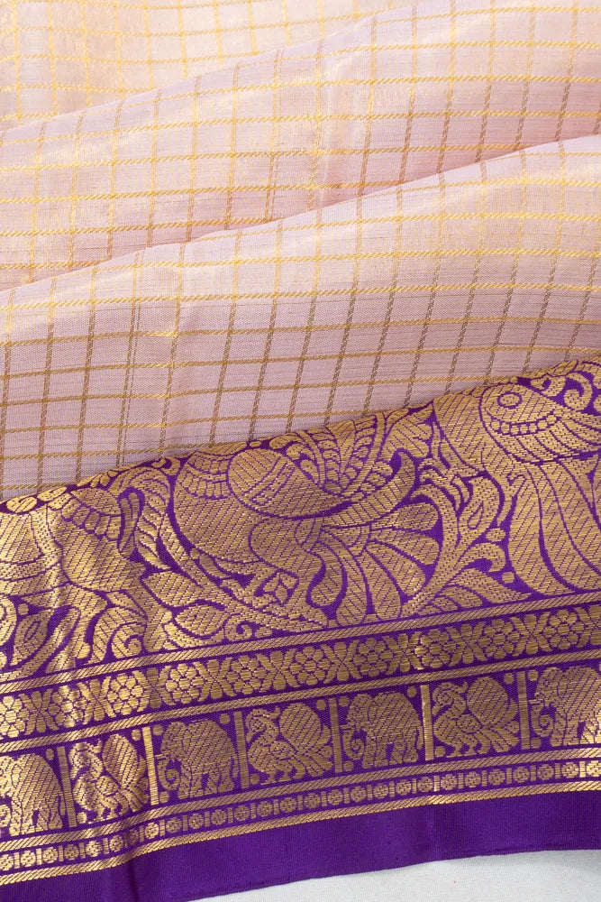 Kanchipuram Silk Tissue Checks Peach Saree