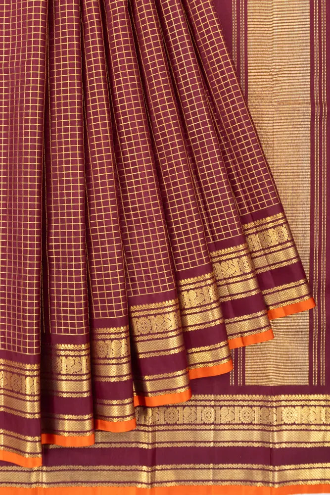 Classic Kanchipuram Silk Checks Maroon Saree