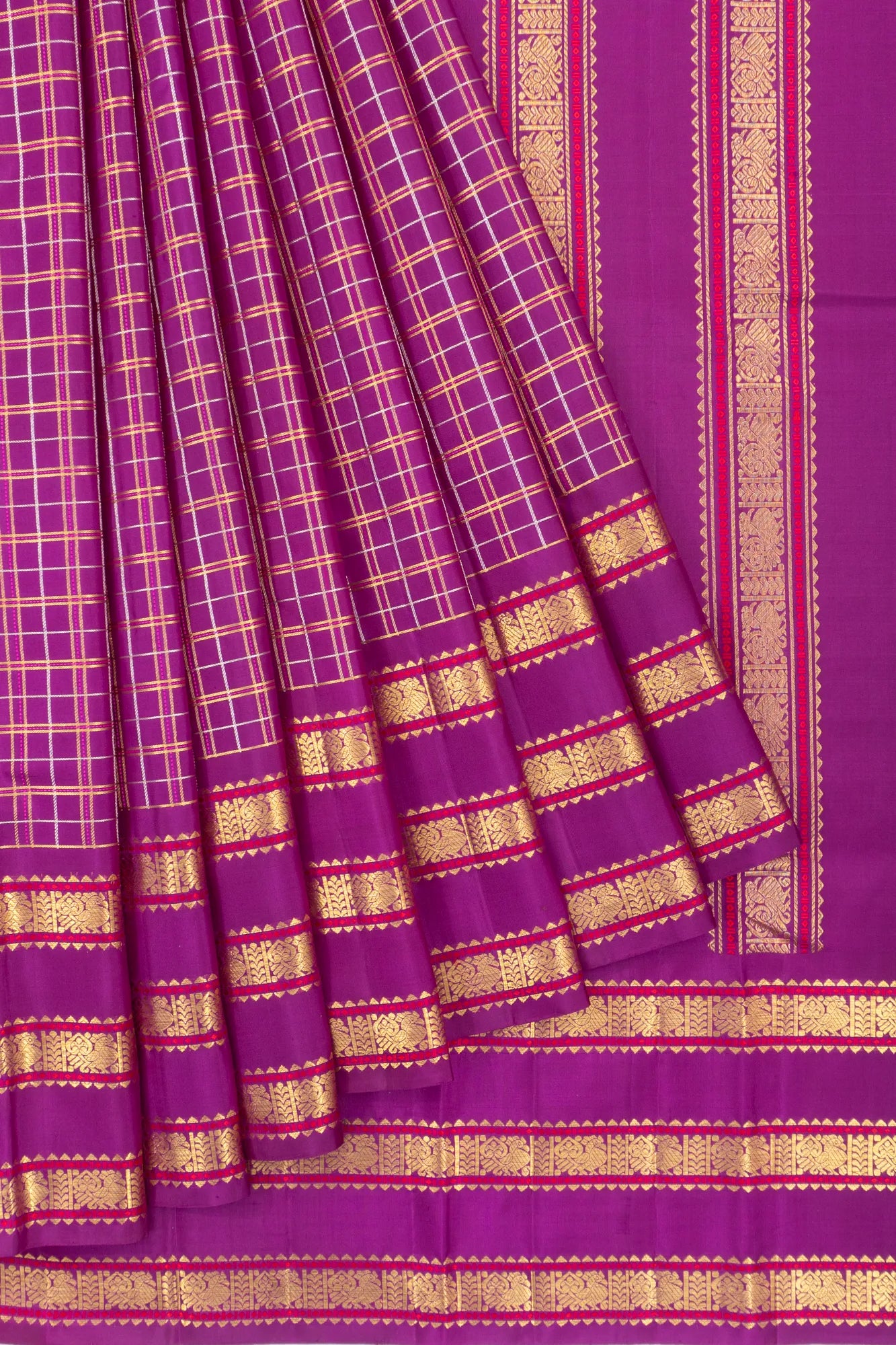 Vintage Kanchipuram Silk Checks Violet Saree