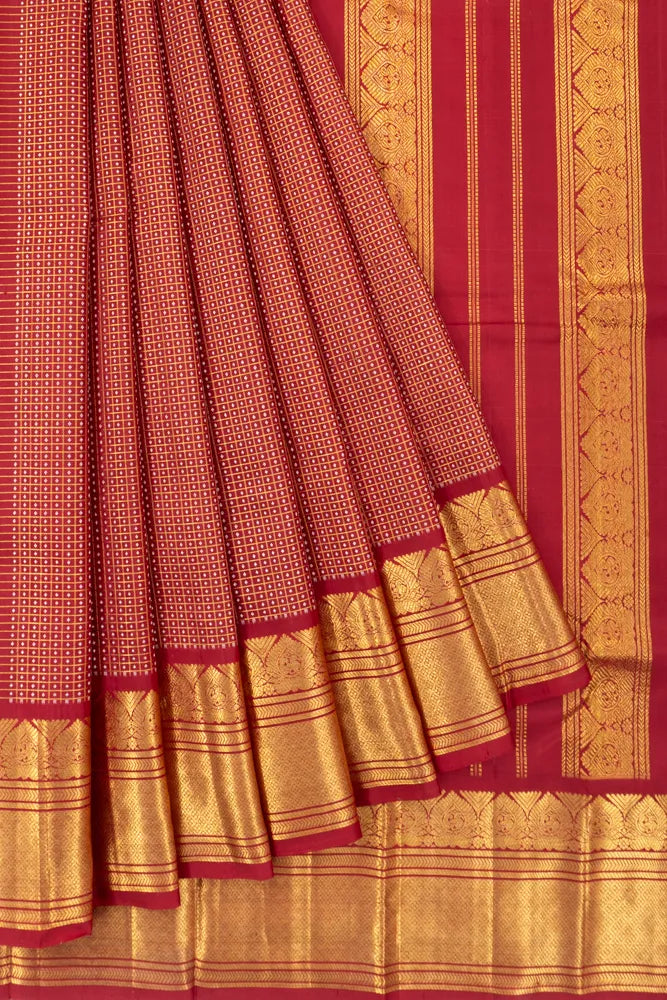 Kanchipuram Silk Checks And Butta Red Saree
