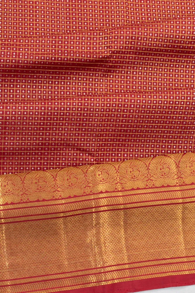 Kanchipuram Silk Checks And Butta Red Saree
