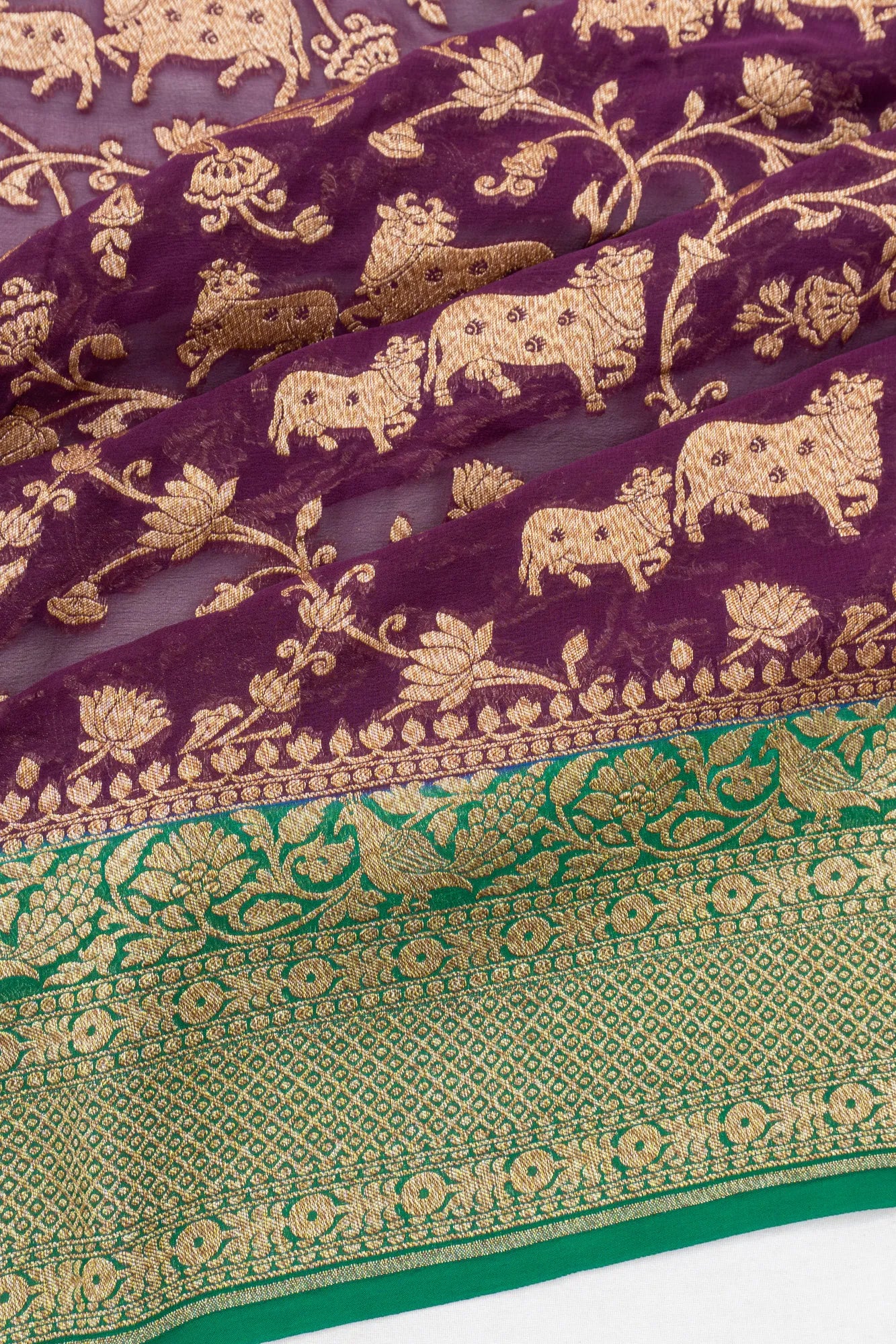 Banarasi Georgette Jaal Purple Saree With Pichwai Motifs