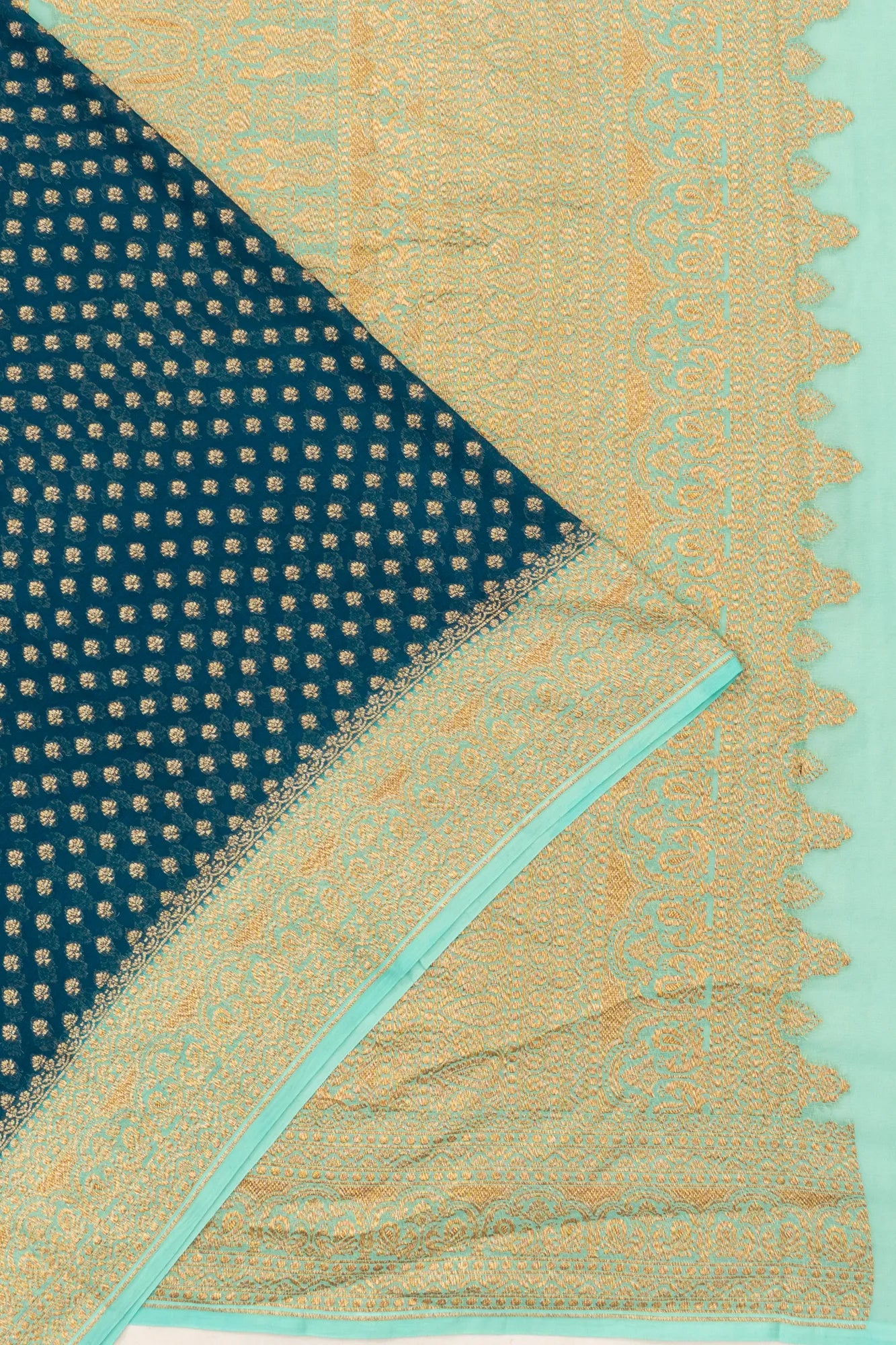 Banarasi Georgette Brocade Teal Blue Saree