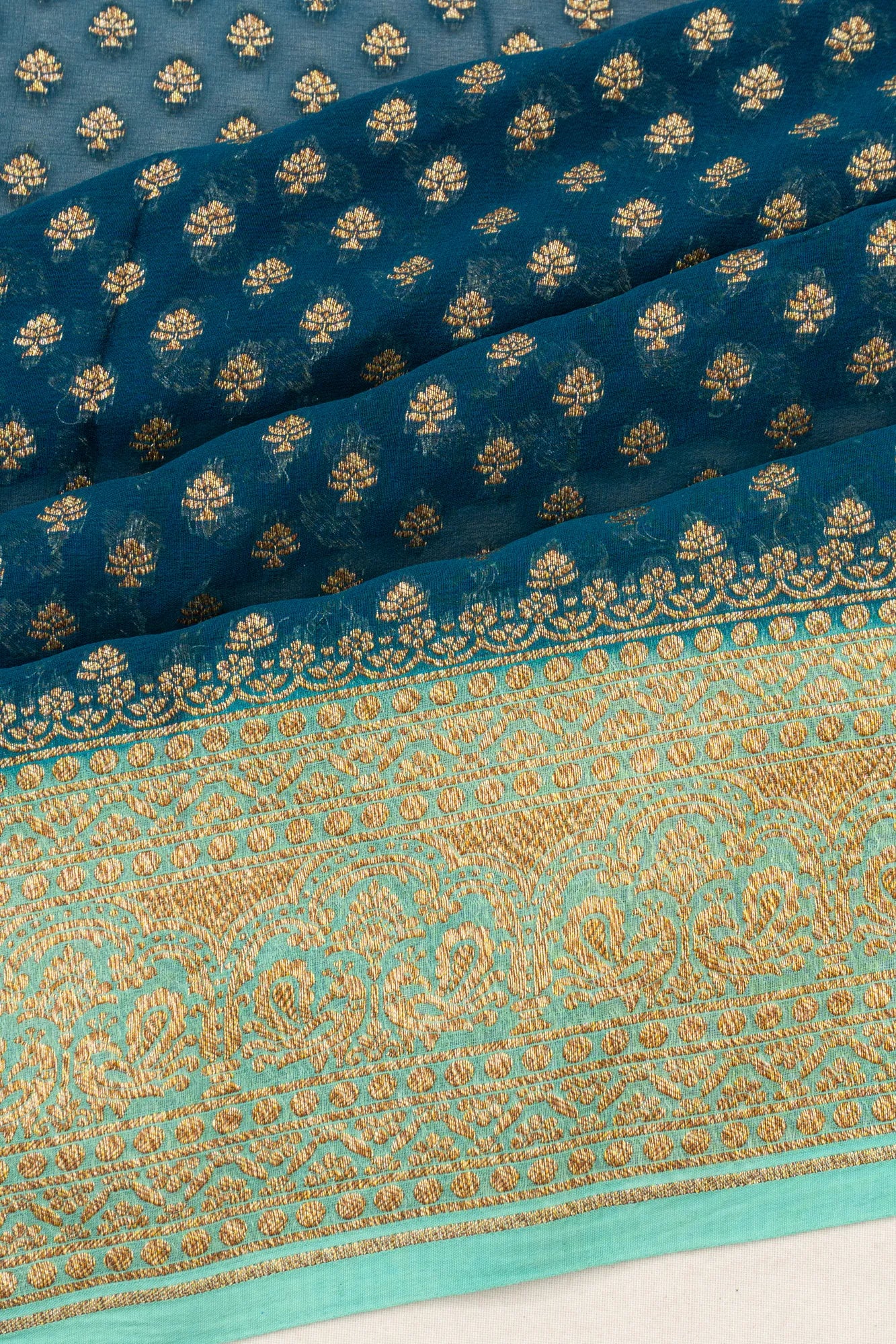 Banarasi Georgette Brocade Teal Blue Saree
