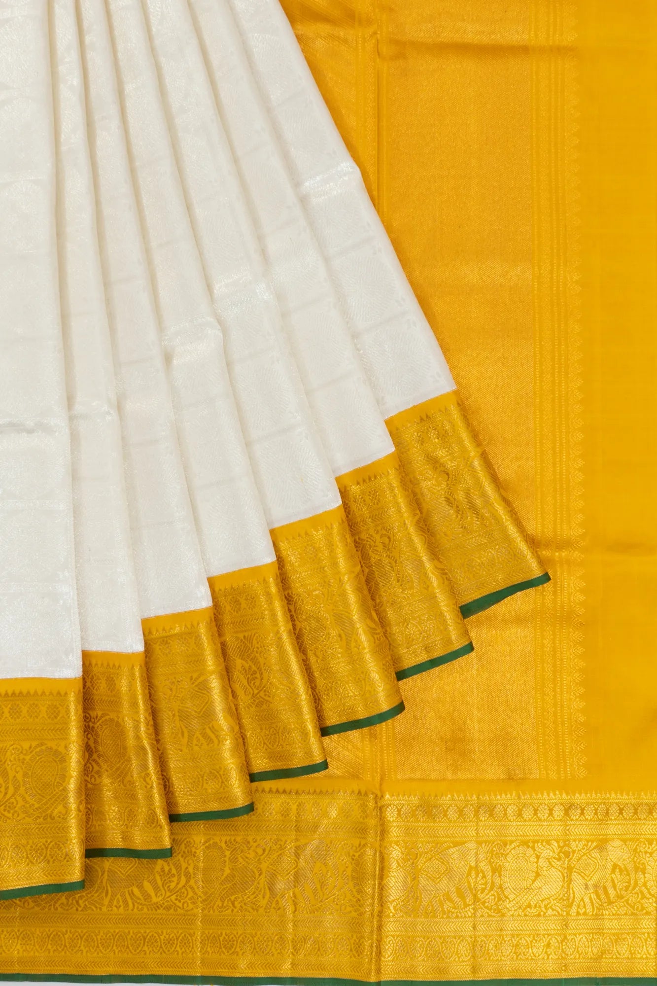 Kanchipuram Silk Brocade White Saree