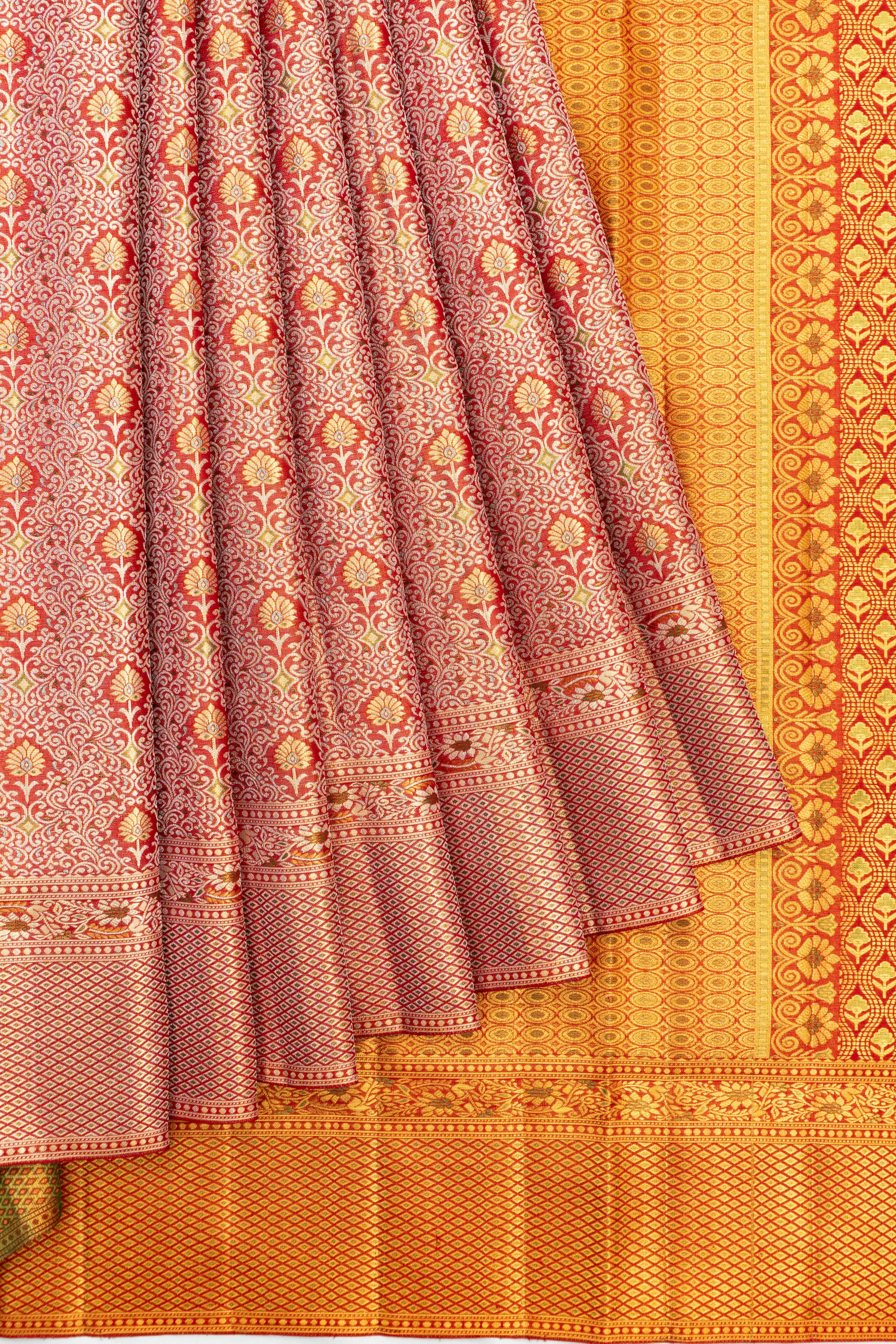 Kanchipuram Silk Tissue Brocade Red Saree