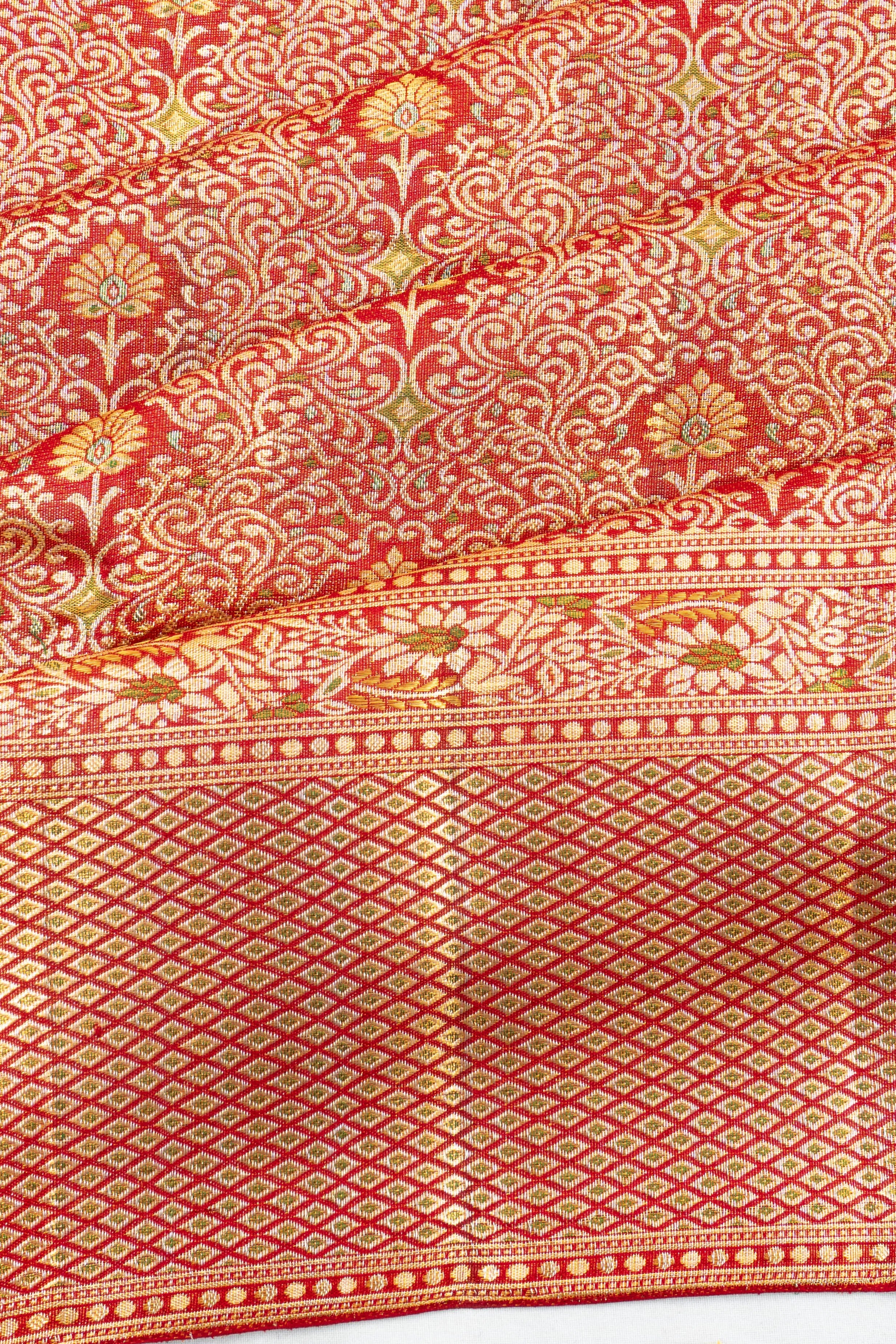 Kanchipuram Silk Tissue Brocade Red Saree