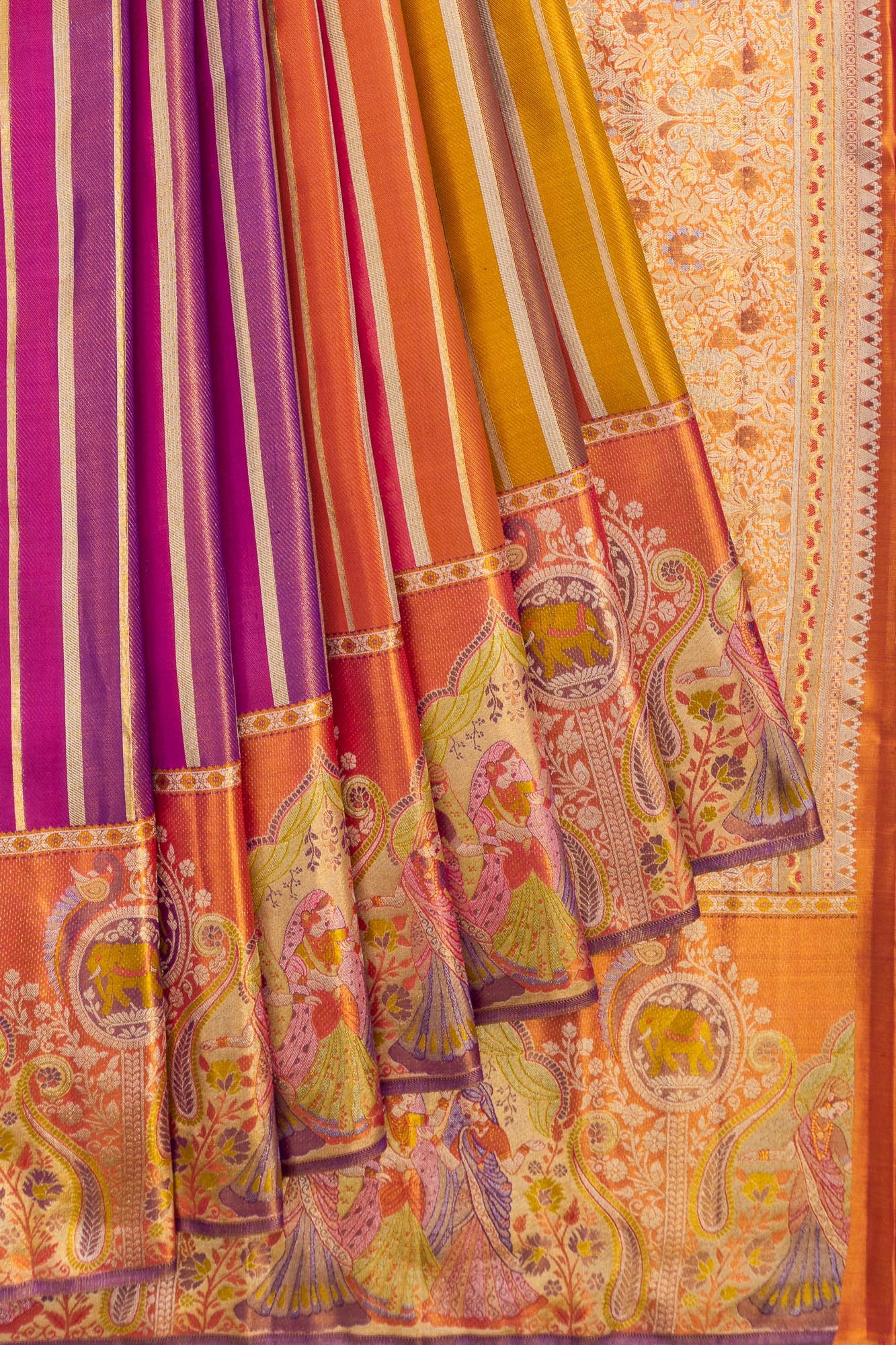 Kanchipuram Silk Tissue Brocade Multicolor Saree