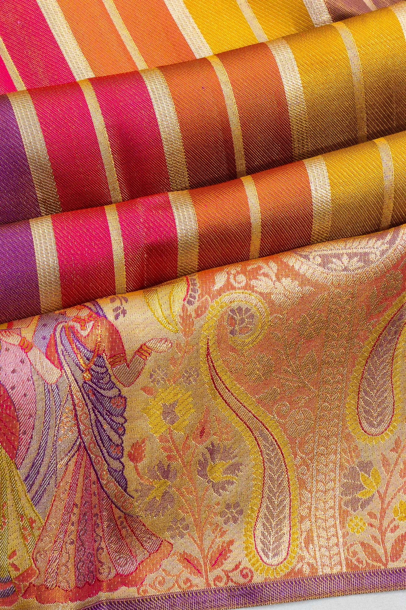 Kanchipuram Silk Tissue Brocade Multicolor Saree