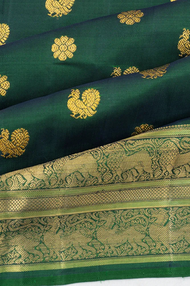 Kanchipuram Silk Twill Butta Bottle Green Saree