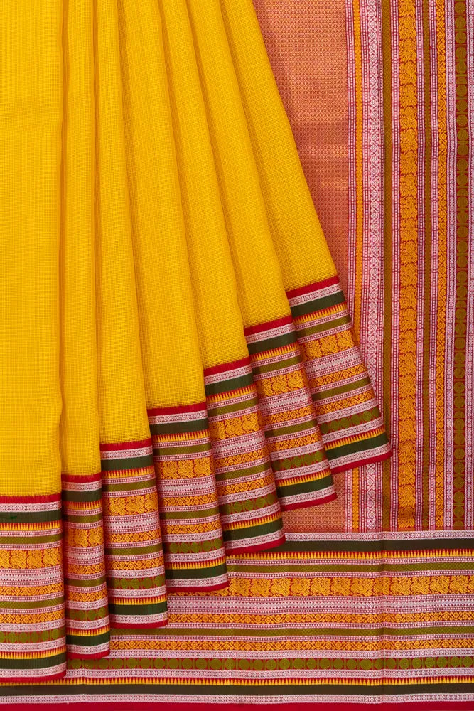 Kanchipuram X Zari Kota Silk Plain Yellow Saree