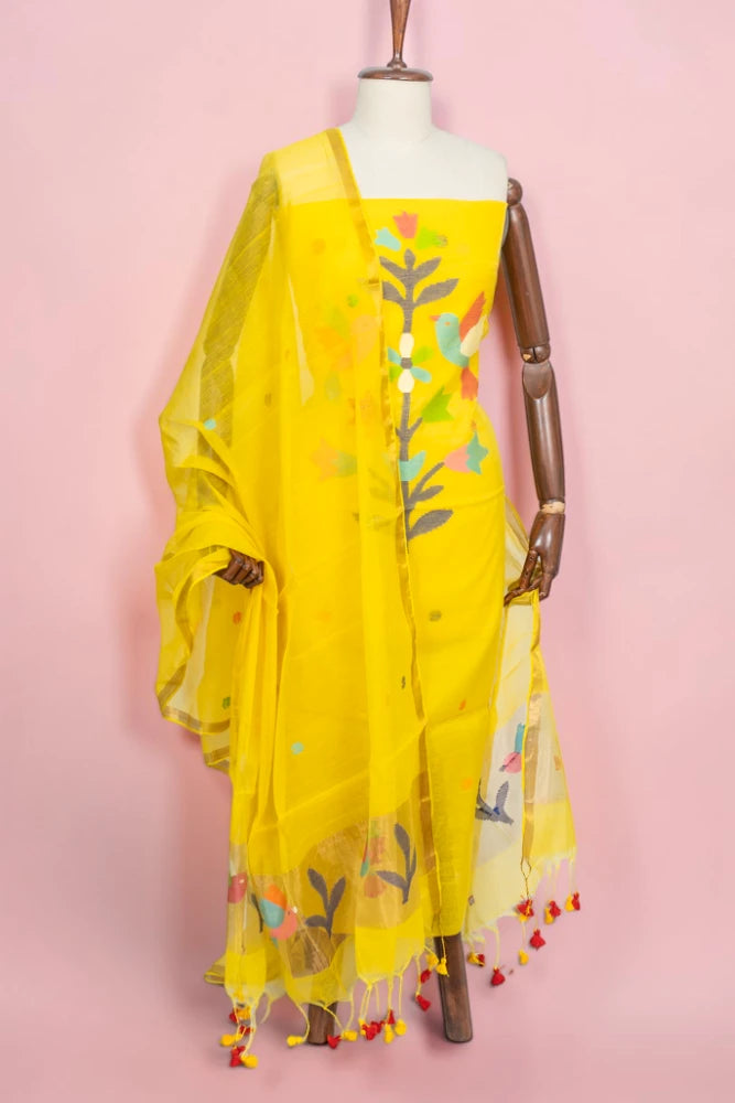 Phulia Cotton Jamdani Butta Yellow Salwar Suit Set