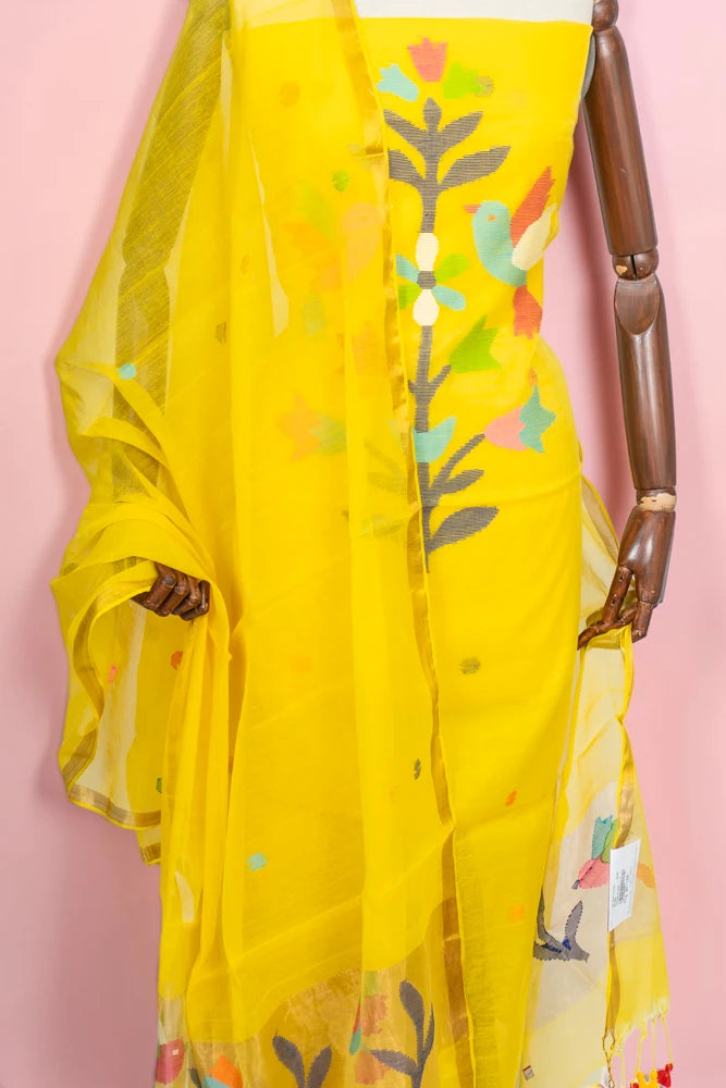 Phulia Cotton Jamdani Butta Yellow Salwar Suit Set