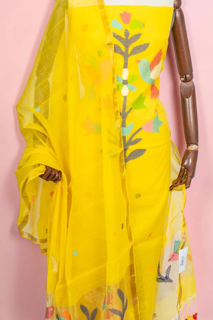 Phulia Cotton Jamdani Butta Yellow Salwar Suit Set