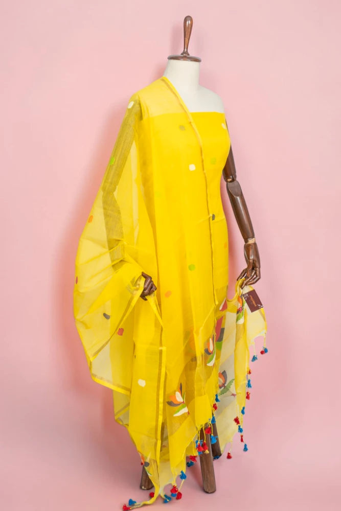 Phulia Cotton Jamdani Butta Yellow Salwar Suit Set