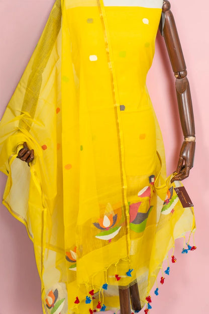 Phulia Cotton Jamdani Butta Yellow Salwar Suit Set