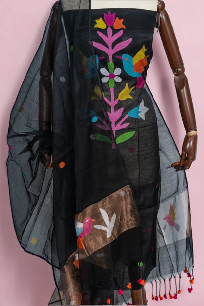 Phulia Cotton Jamdani Butta Black Salwar Suit Set