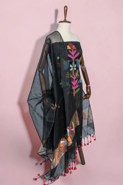 Phulia Cotton Jamdani Butta Black Salwar Suit Set