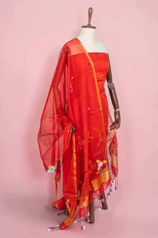 Phulia Cotton Jamdani Butta Red Salwar Suit Set