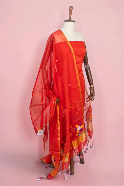 Phulia Cotton Jamdani Butta Red Salwar Suit Set