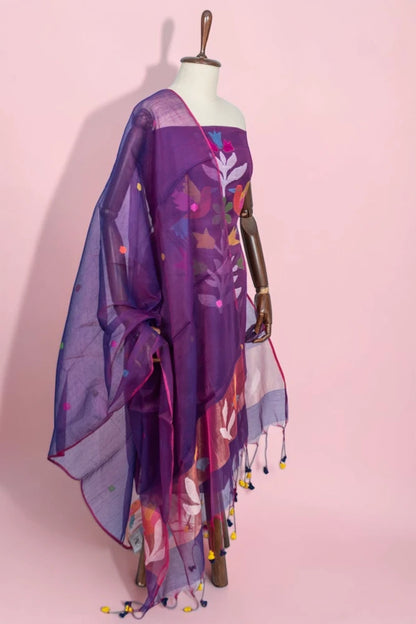 Phulia Cotton Jamdani Butta Purple Salwar Suit Set