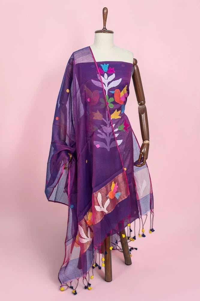 Phulia Cotton Jamdani Butta Purple Salwar Suit Set