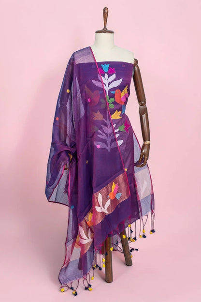 Phulia Cotton Jamdani Butta Purple Salwar Suit Set