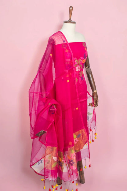 Phulia Cotton Jamdani Butta Pink Salwar Suit Set