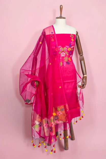 Phulia Cotton Jamdani Butta Pink Salwar Suit Set