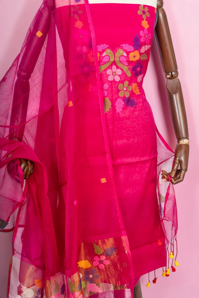 Phulia Cotton Jamdani Butta Pink Salwar Suit Set