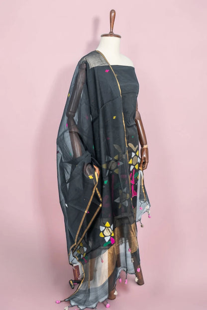 Phulia Cotton Jamdani Butta Black Salwar Suit Set