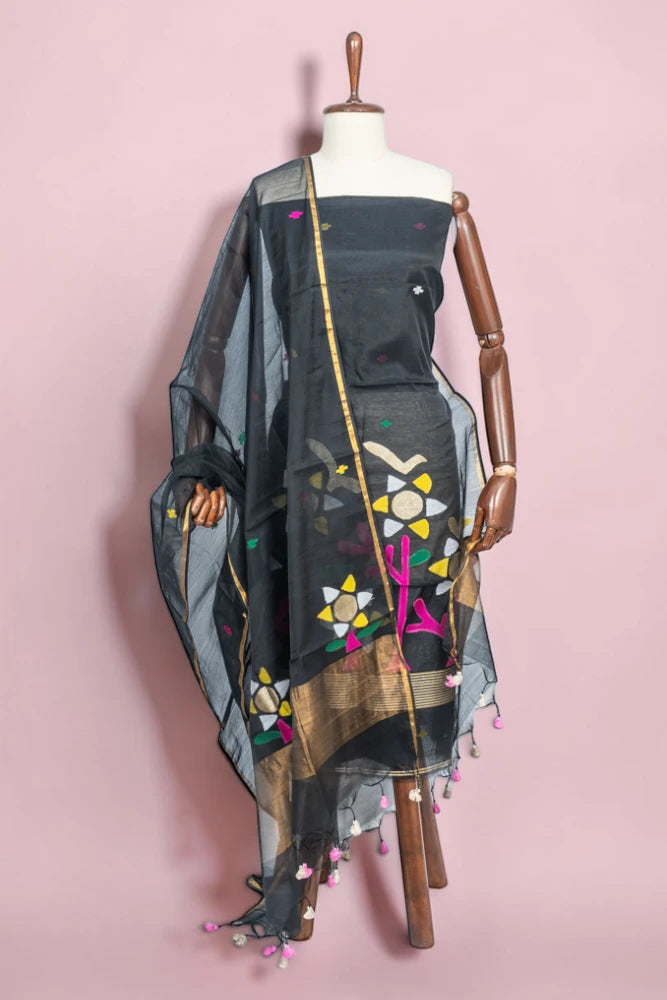 Phulia Cotton Jamdani Butta Black Salwar Suit Set