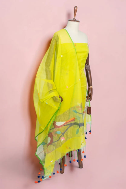 Phulia Cotton Jamdani Butta Parrot Green Salwar Suit Set