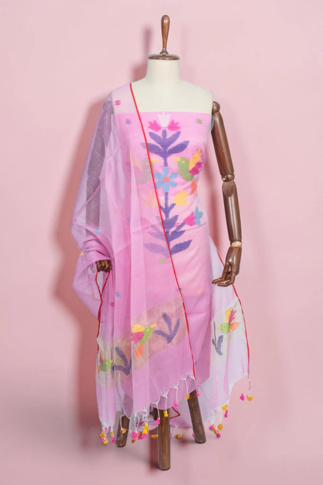 Phulia Cotton Jamdani Butta Baby Pink Salwar Suit Set