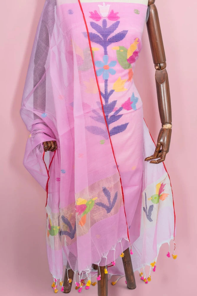 Phulia Cotton Jamdani Butta Baby Pink Salwar Suit Set