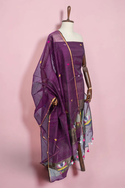 Phulia Cotton Jamdani Butta Dark Purple Salwar Suit Set