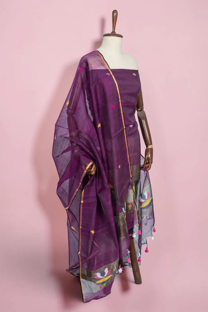 Phulia Cotton Jamdani Butta Dark Purple Salwar Suit Set