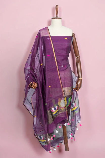 Phulia Cotton Jamdani Butta Dark Purple Salwar Suit Set