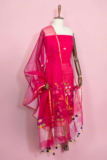 Phulia Cotton Jamdani Butta Dark Pink Salwar Suit Set
