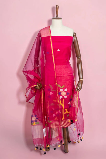 Phulia Cotton Jamdani Butta Dark Pink Salwar Suit Set