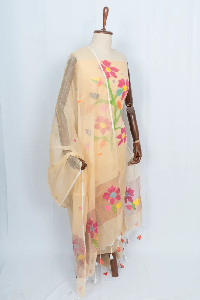 Phulia Cotton Jamdani Butta Cream Salwar Suit Set