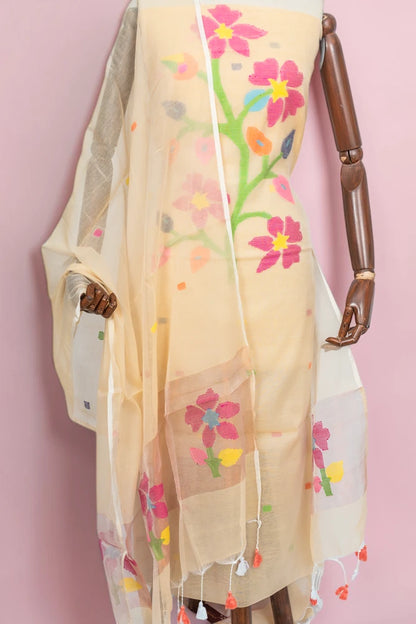 Phulia Cotton Jamdani Butta Cream Salwar Suit Set