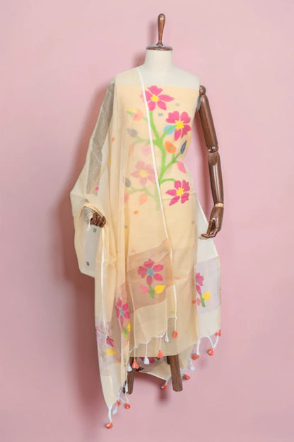 Phulia Cotton Jamdani Butta Cream Salwar Suit Set